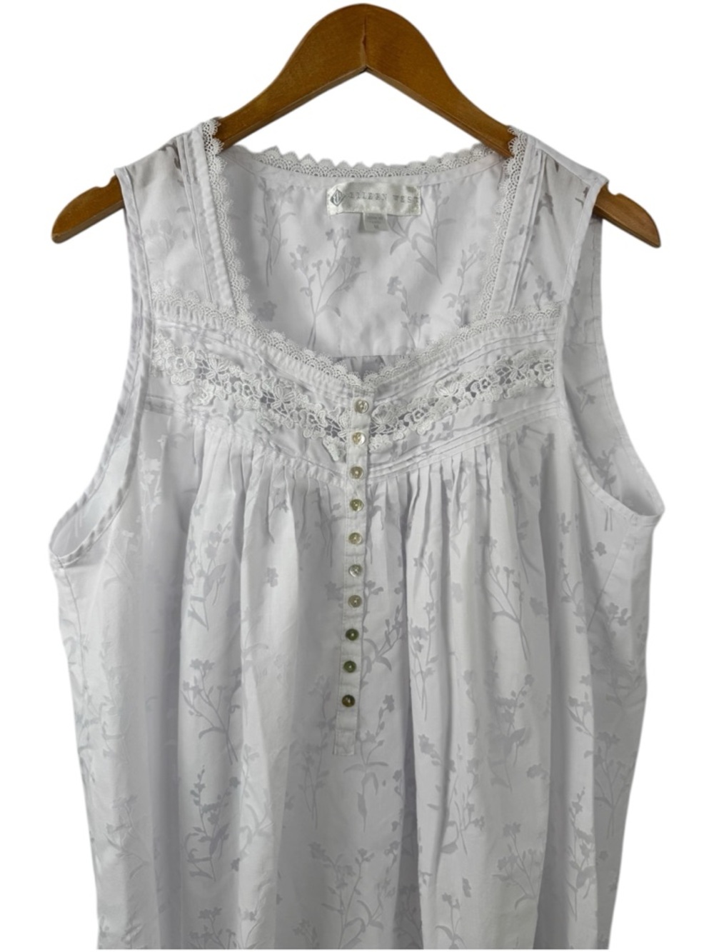 Eileen West Nightgown Medium White Cotton Floral Sleeveless Lace Trim Sleepwear - Picture 3 of 16